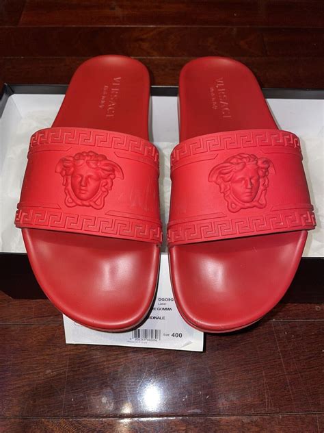 white versace slides fake|Versace leather sandals.